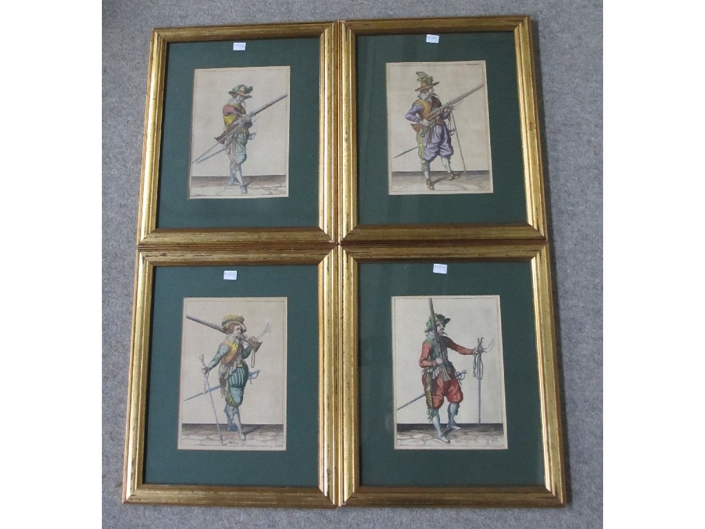 Appraisal: L GEHYN Set of four tinted engravings of arquebuslers