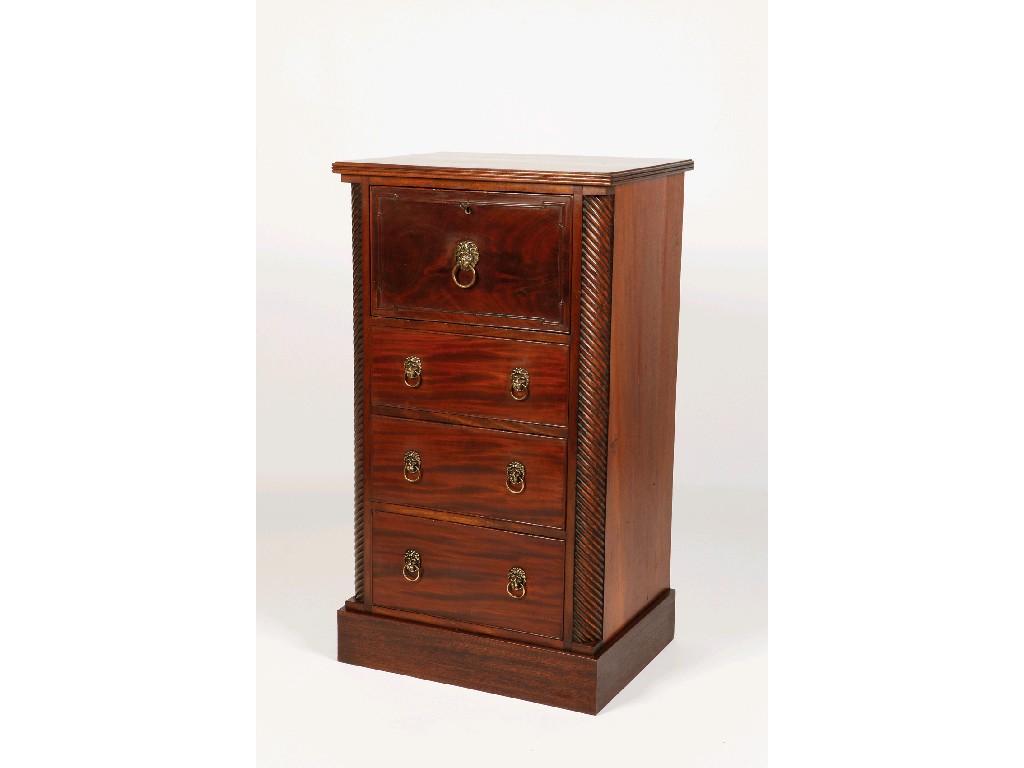 Appraisal: A REGENCY MAHOGANY PEDESTAL SECRETAIRE CHEST the rectangular top with