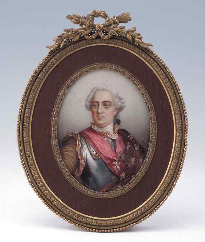 Appraisal: SPLENDID TH C MINIATURE WATERCOLOR ON IVORY OF LOUIS XV