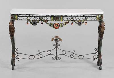 Appraisal: Paint-Decorated Wrought Iron Console th century wrought iron throughout with