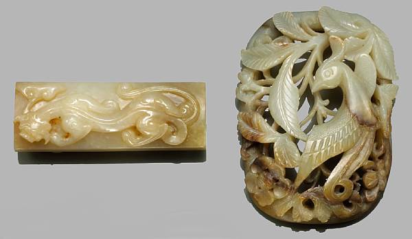 Appraisal: A group of four jade carvings The first an ovoid