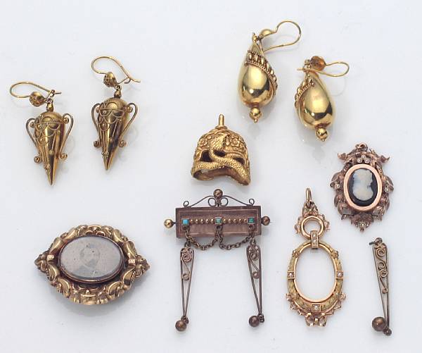 Appraisal: A collection of Victorian gold and metal jewelry including two