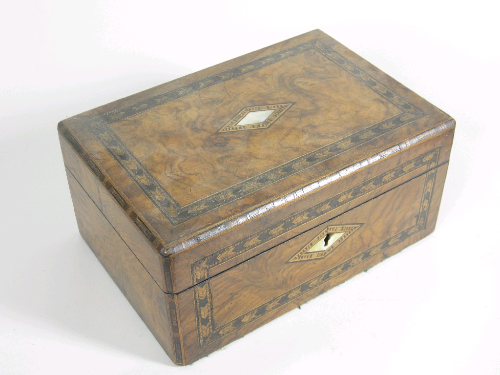 Appraisal: A Victorian walnut Sewing Box with mother of pearl inlay