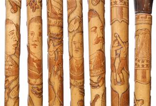 Appraisal: Boxing Champions of the World Cane-early th Century- A folk-art