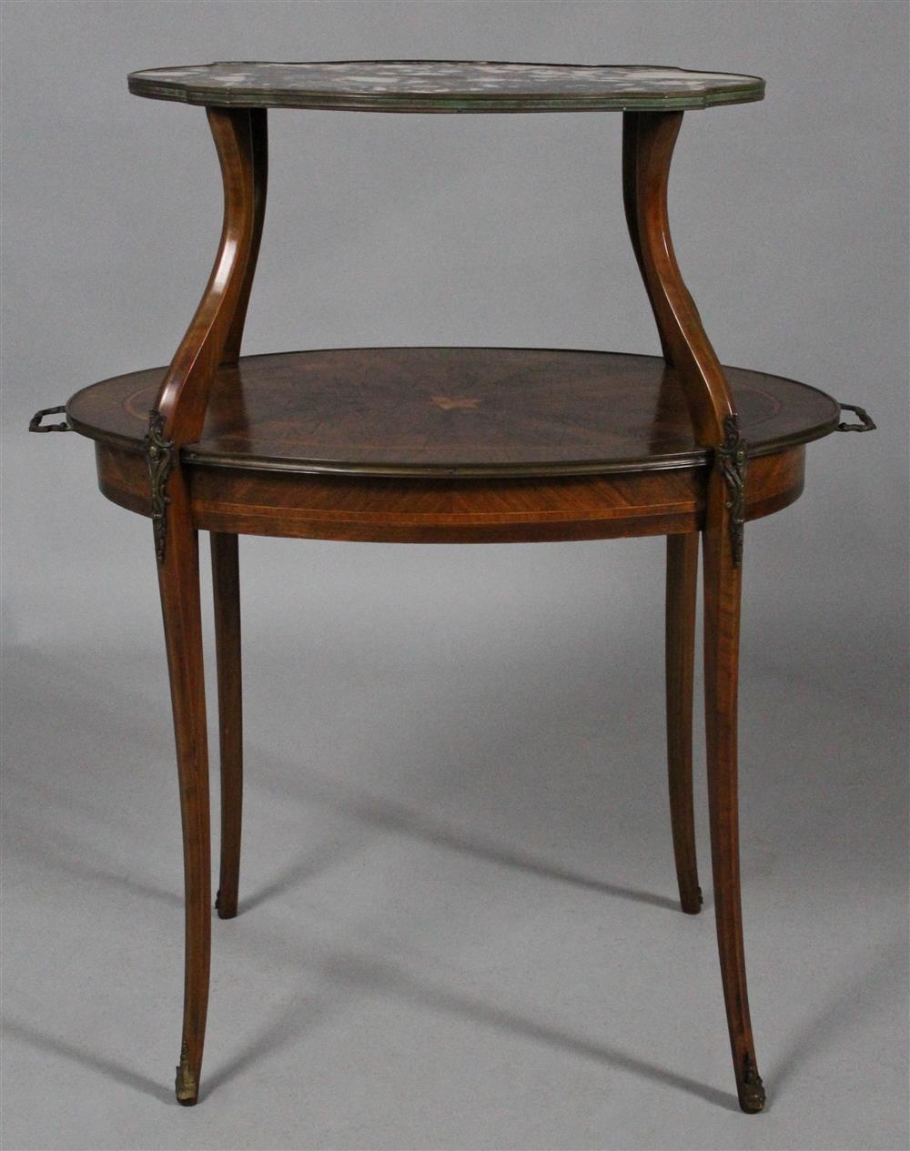 Appraisal: LOUIS XV STYLE PARQUETRY INLAID MAHOGANY SERVITEUR h w d