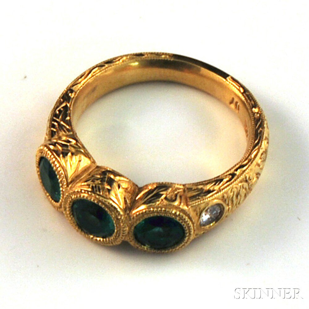 Appraisal: kt Gold Emerald and Diamond Ring the heavy gold band