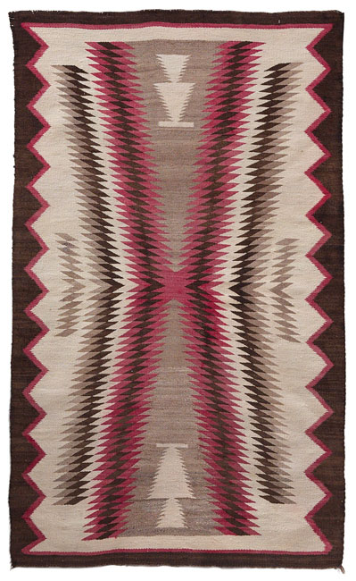 Appraisal: Navajo rug c zig- zag pattern in brown cream and