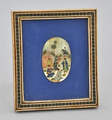 Appraisal: A Hand Painted Miniature Painting on Abalone Shell Miniature painting