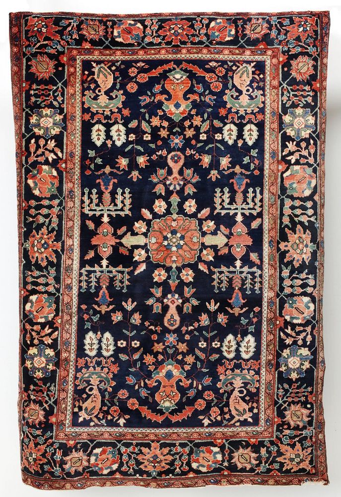 Appraisal: A FINELY KNOTTED ANTIQUE MAHAJARAN SAROUK CIRCA The dark blue