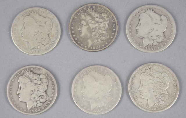 Appraisal: Six Morgan DollarsIn various circulated grades Dates are -O -O