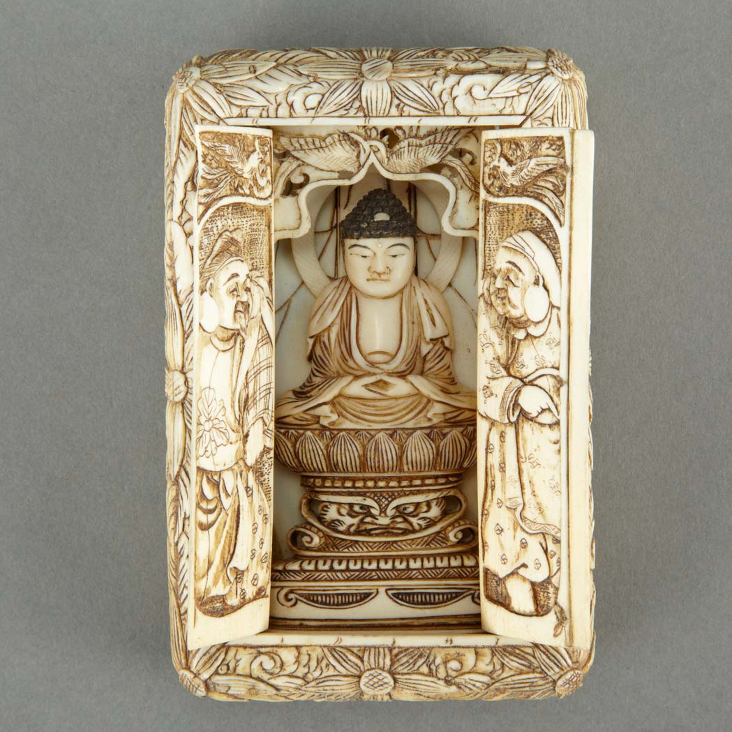 Appraisal: Japanese Ivory Traveling Shrine Meiji Period The rectangular shape with