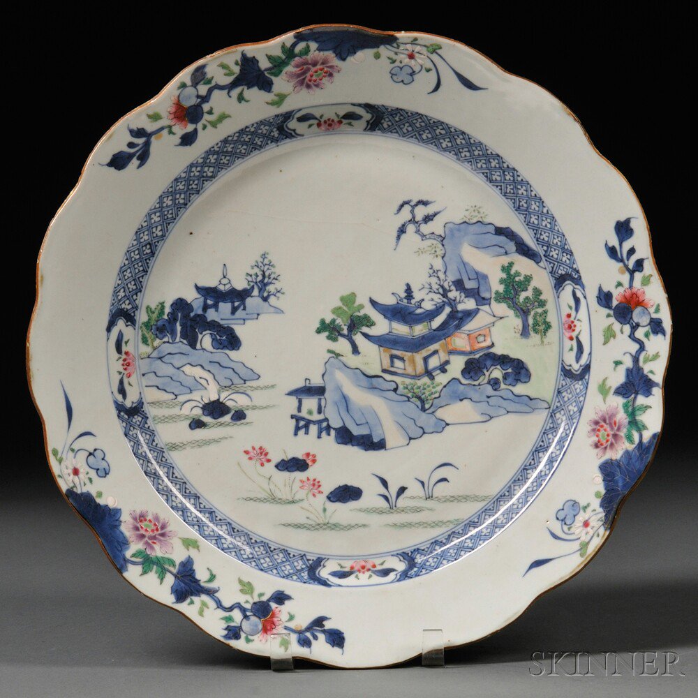 Appraisal: Blue and White Charger with Famille Rose Decoration China th