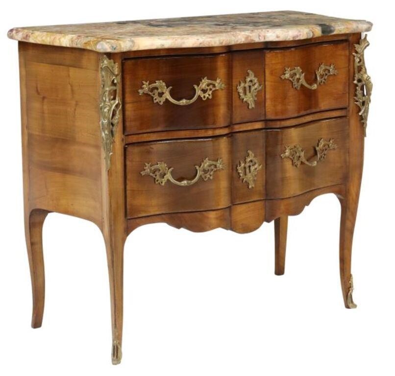 Appraisal: French Louis XV style marble-top commode th c having a