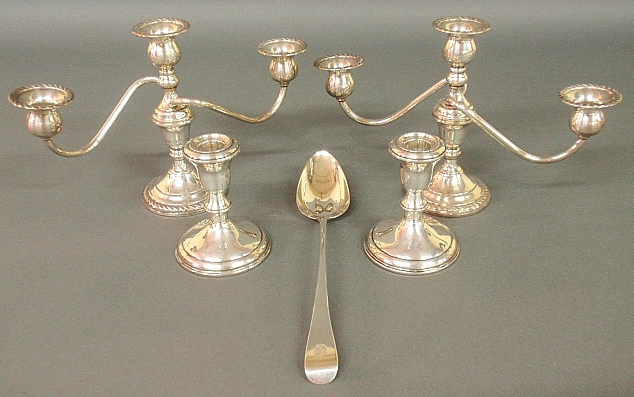 Appraisal: - Pair of weighted sterling silver candelabra h x w