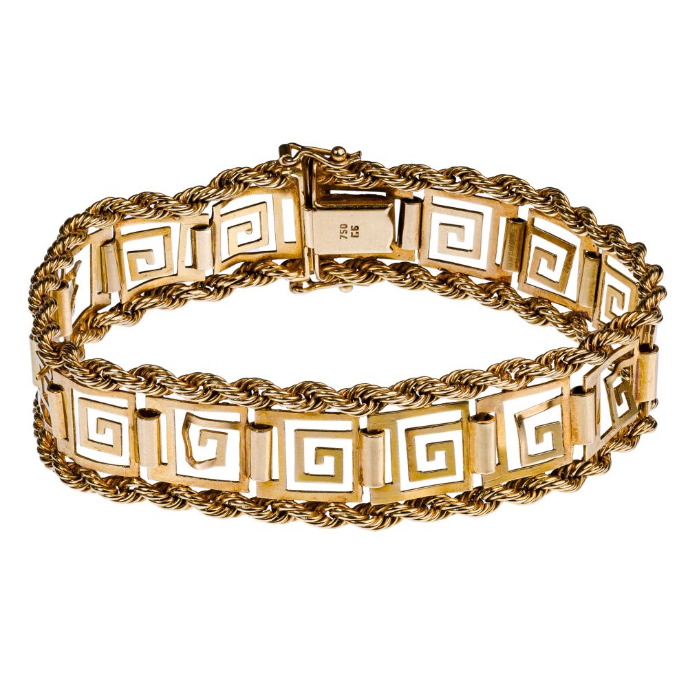 Appraisal: K YELLOW GOLD BRACELETTwisted rope flanking a Greek key design