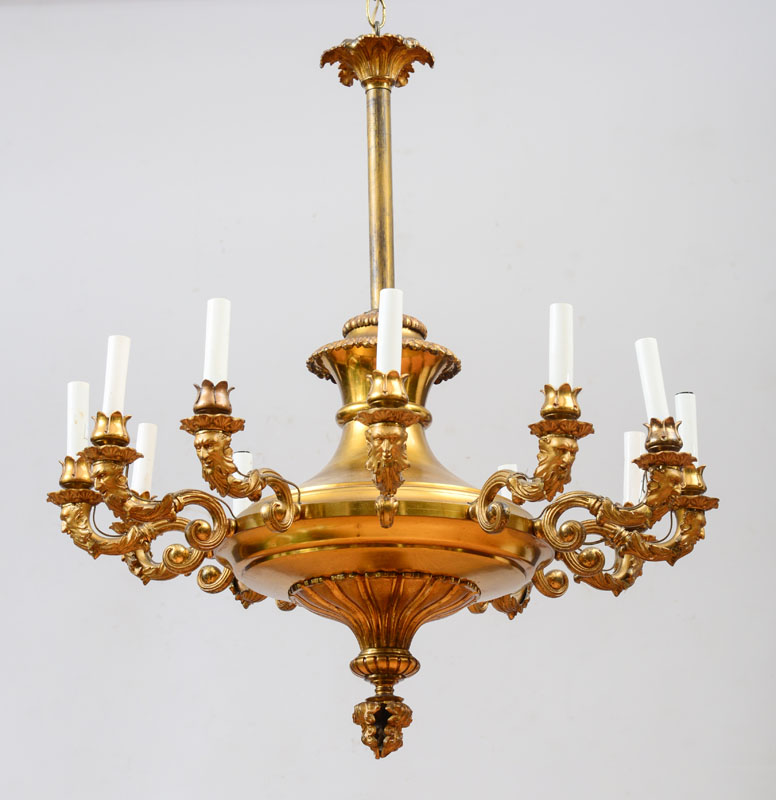 Appraisal: CLASSICAL THIRTEEN-LIGHT GILT-BRASS CHANDELIER x in The Collection of Judith