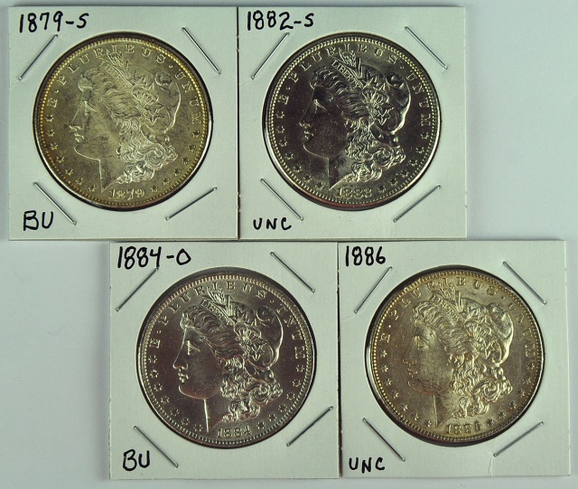 Appraisal: Four BU Morgan DollarsDates are -S -S -O Grade range