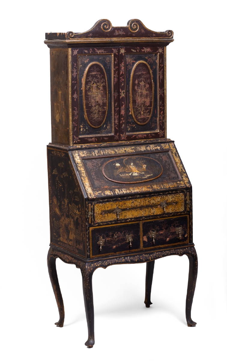 Appraisal: CHINA TRADE QUEEN ANNE BLACK LACQUERED SECRETARY WITH GILT DECORATION