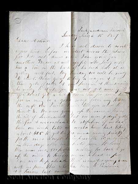 Appraisal: Autograph Letter Signed by William Clarke Quantrill to His Mother