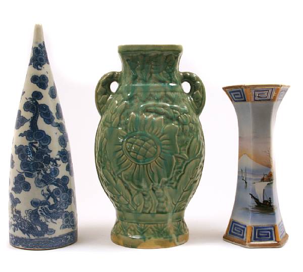 Appraisal: Five Japanese ceramic vases including two underglaze vases a transfer