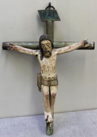 Appraisal: Antique Folk Art Carved Wood Crucifix From a Bronxville NY