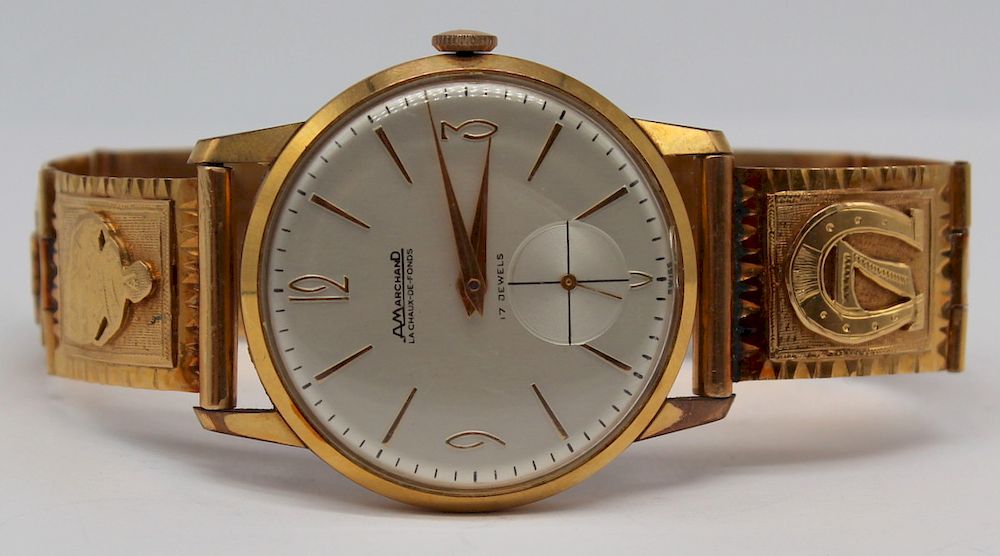 Appraisal: JEWELRY Men's A Marchand Watch with kt Gold Band Men's