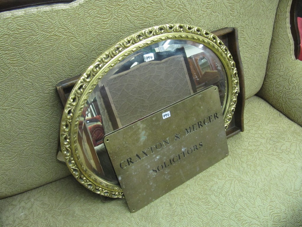 Appraisal: Two wall mirrors serving tray and a brass plaque