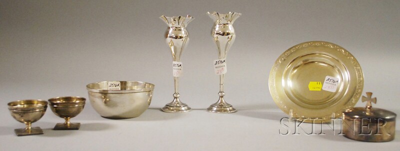 Appraisal: Seven Sterling Tableware Items a pair of weighted bud vases