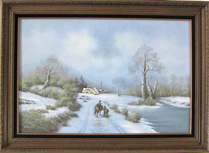 Appraisal: NICHOLAS OIL ON CANVAS winter landscape with a boy on