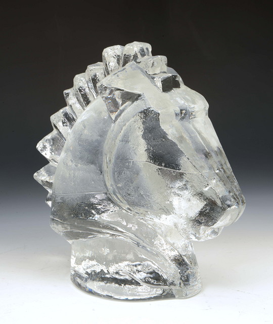 Appraisal: A Pukeberg of Sweden horse head sculpture paperweight in clear