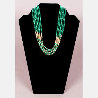 Appraisal: A kt Yellow Gold and Malachite Beaded Necklace Length in