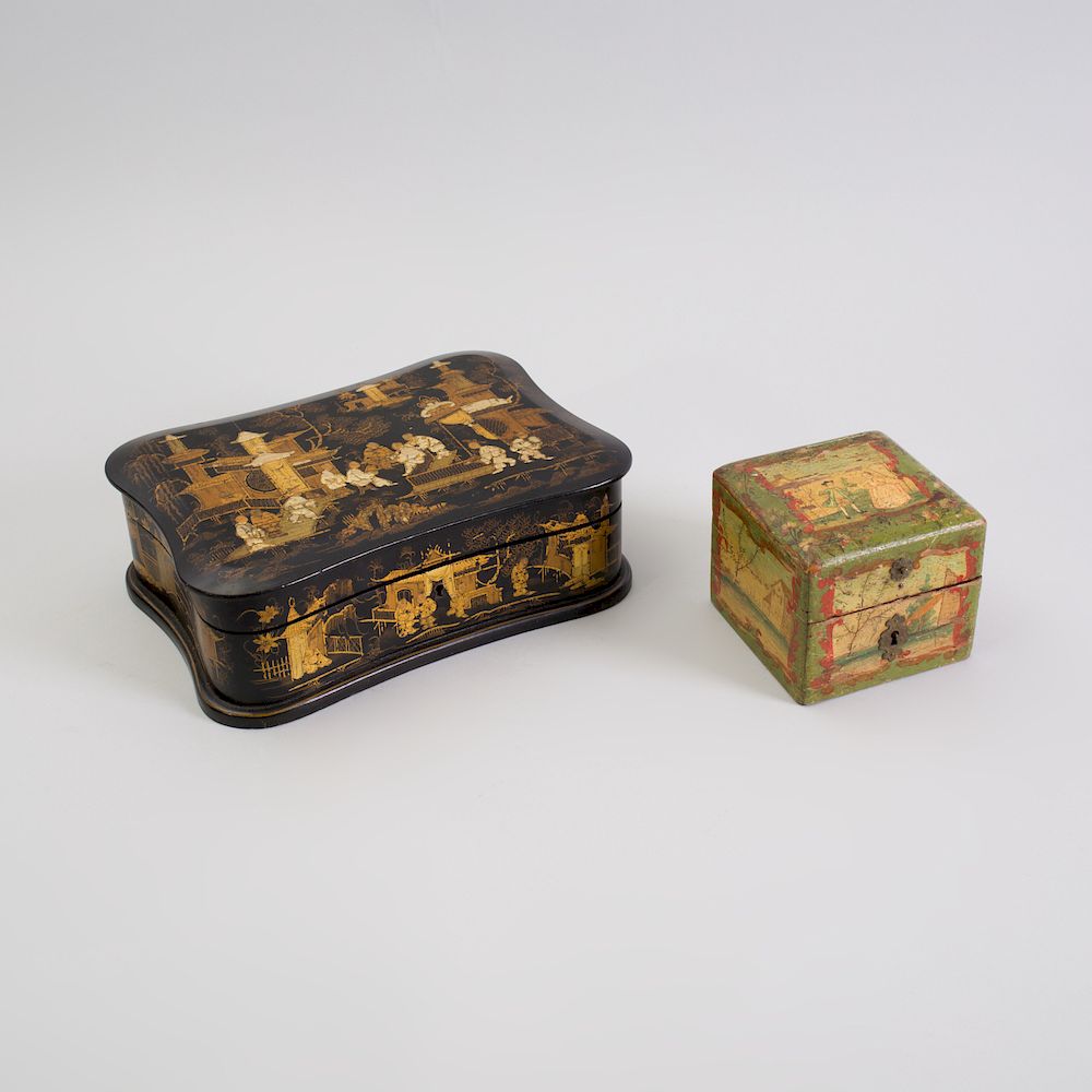 Appraisal: French Black Lacquer and Parcel-Gilt Box With an impressed mark