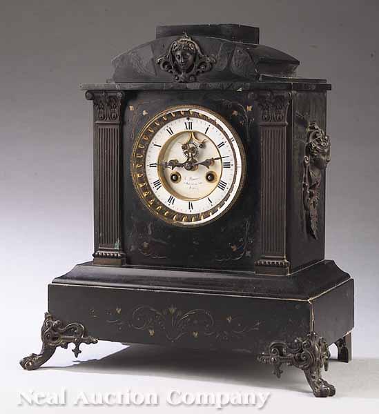 Appraisal: A French Black Slate and Ormolu-Mounted Mantel Clock th c