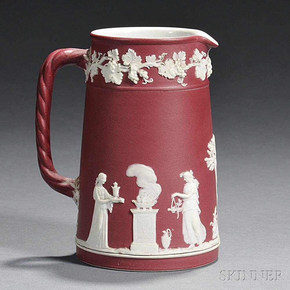 Appraisal: Wedgwood Crimson Jasper Dip Tall Jug England c applied white