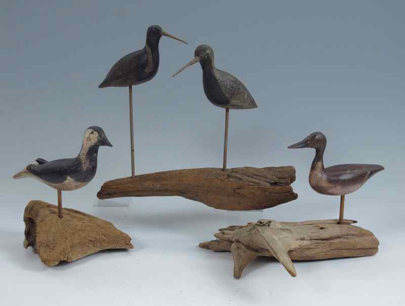 Appraisal: EARLY TH CENTURY CARVED PAINTED SHOREBIRDS Circa - mounted on