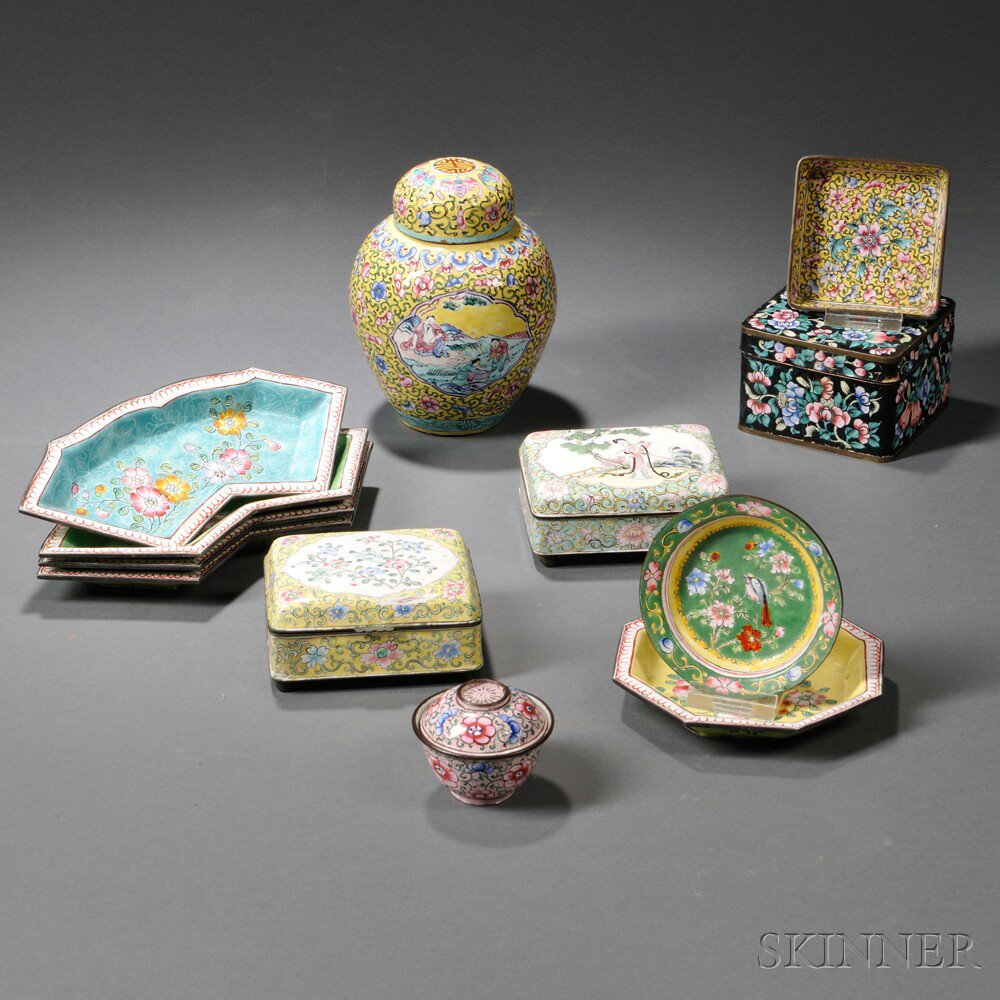 Appraisal: Twelve Pieces of Peking Enamel China three covered boxes a