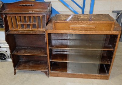 Appraisal: s Oak students desk and door oak bookcase