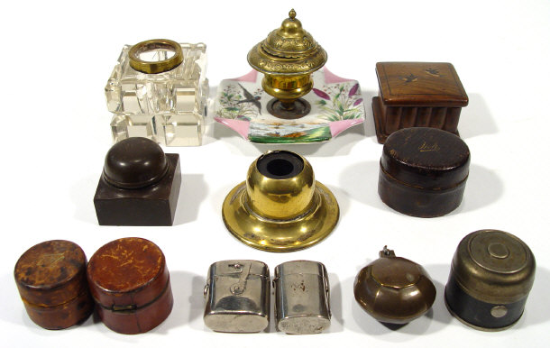 Appraisal: Collection of inkwells - One brass on a painted porcelain