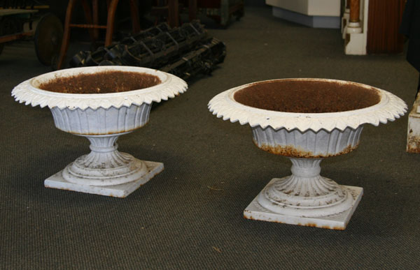 Appraisal: Pair painted cast iron planters on bases H base Sq