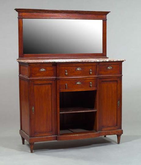 Appraisal: Continental Oak and Rouge Marble-Top Sideboard early th century the