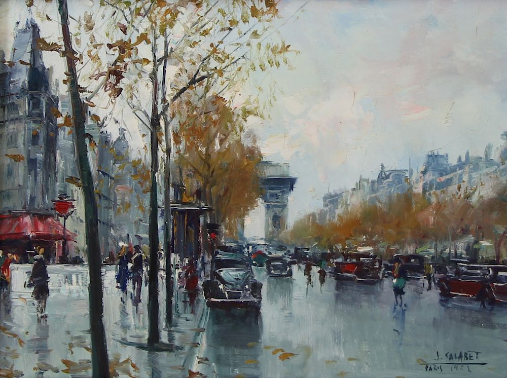 Appraisal: JEAN SALABET FRENCH b Oil on Canvas Parisian Street Scene