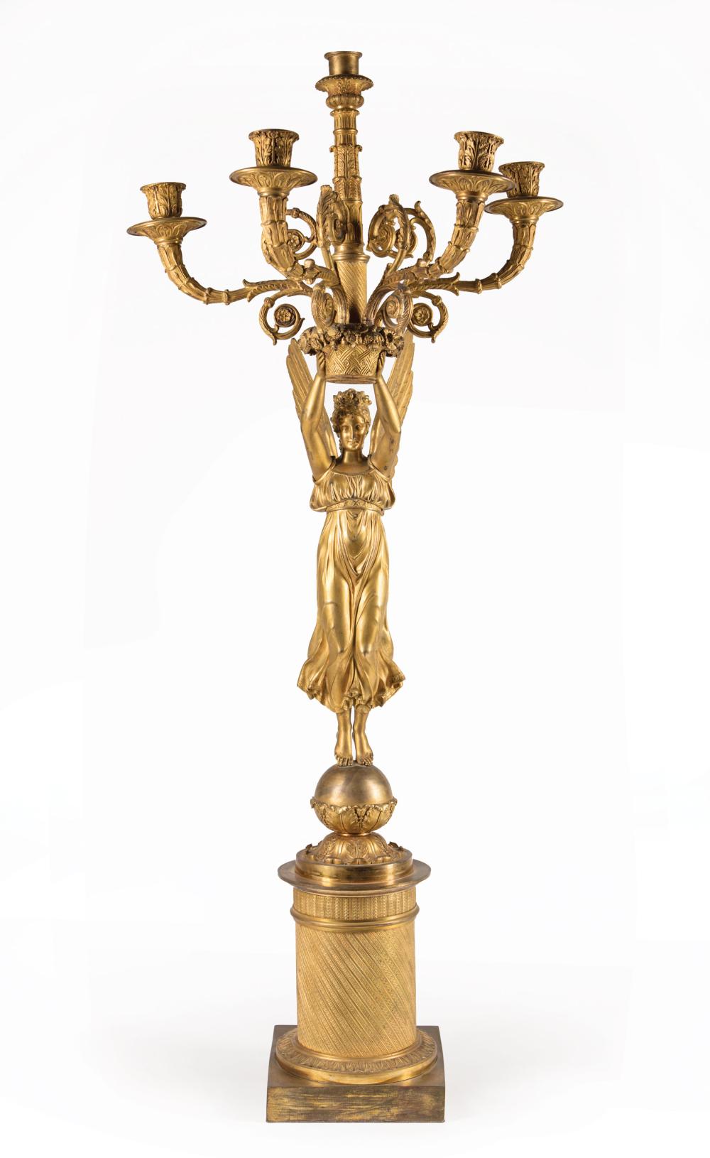 Appraisal: Large Louis Philippe Gilt Bronze Five-Light Figural Candelabrum after a