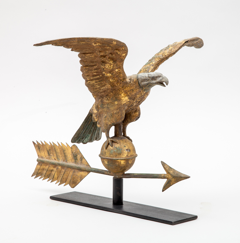 Appraisal: AMERICAN HOLLOW-CAST GILT-COPPER SMALL EAGLE-FORM WEATHERVANE With lead head and