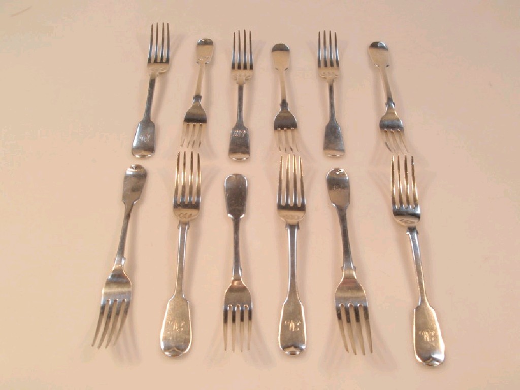 Appraisal: Twelve thC silver fiddle pattern dessert forks some initialled various