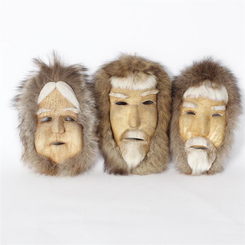 Appraisal: Three Eskimo fur and hide Alaskan folk art spirit masks