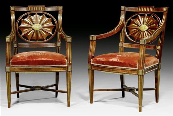 Appraisal: PAIR OF ARMCHAIRS late Louis XVI Russia th century Shaped