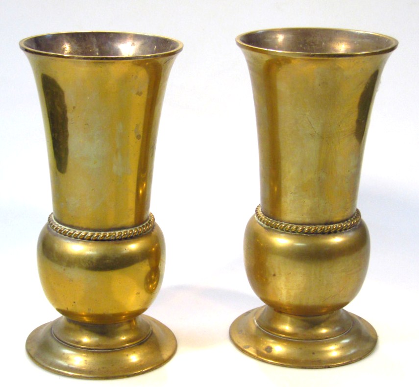 Appraisal: A pair of early thC heavy brass vases each with