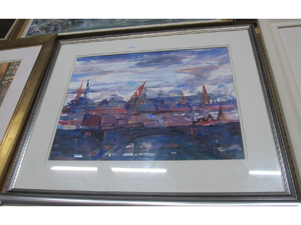 Appraisal: MARGARET BALLANTYNE Mixed media 'Cityscape' signed recto and entitled verso