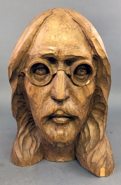 Appraisal: Carved Wood Bust of John Lennon Carved wood bust of