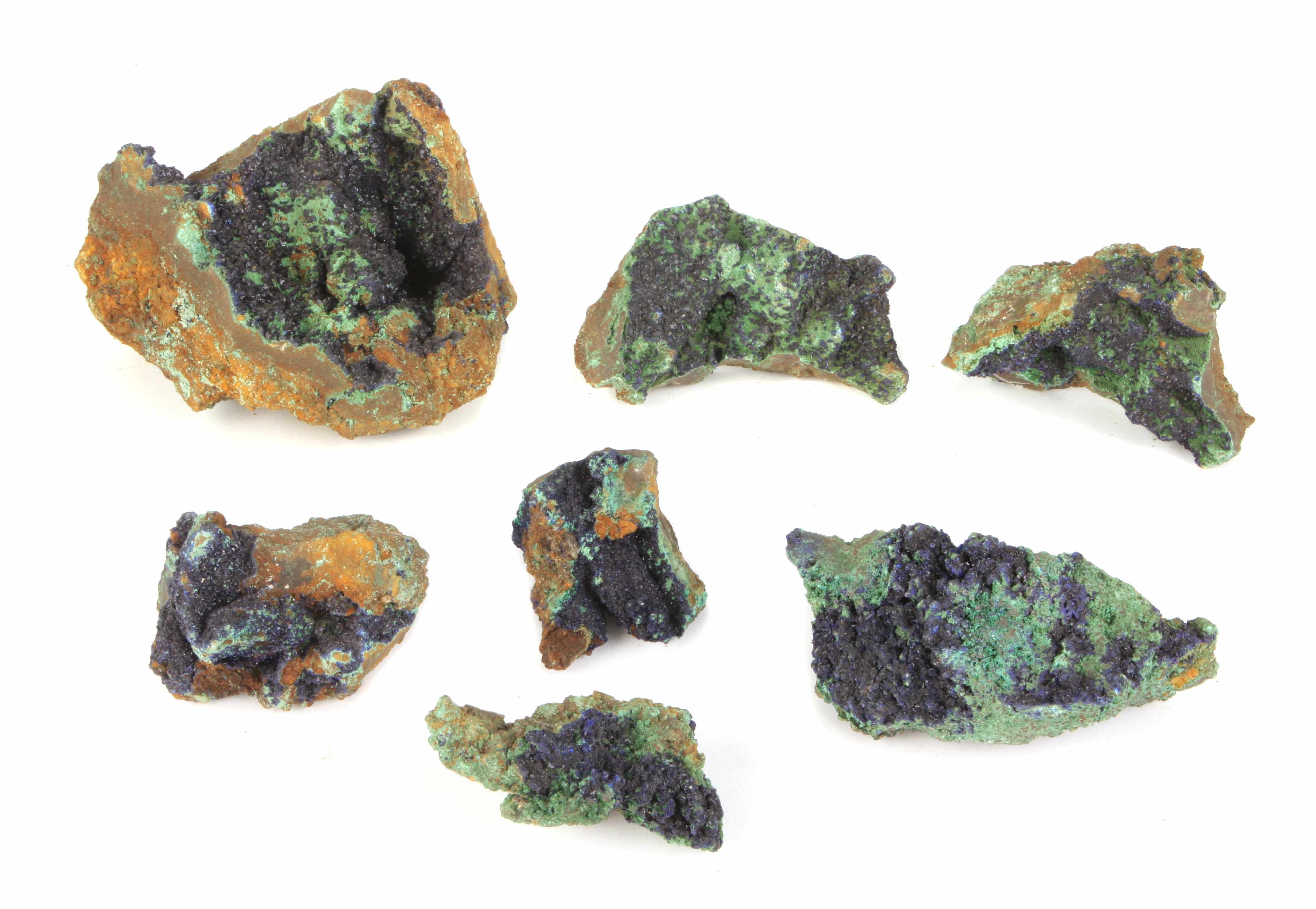 Appraisal: Group of seven Arizona azur-malachite with micro-crystal azurite Largest Measures